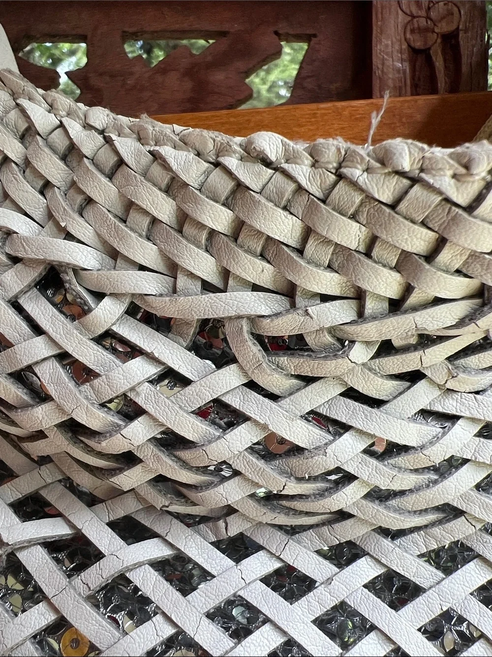 Sisley Vintage Woven Sequin Hobo Bag - Cream